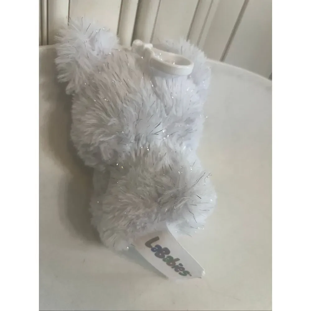 LaBabies Roro Sparkle Monster Clip On Plush Toy Stuffed Animal White Silver NWOT